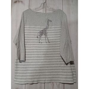 Karen Scott Shirt Ladies 1x‎ giraffe top gray white 3/4 Sleeve